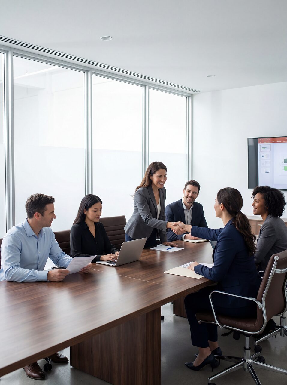 Executives reviewing an AI transformation portfolio in a boardroom