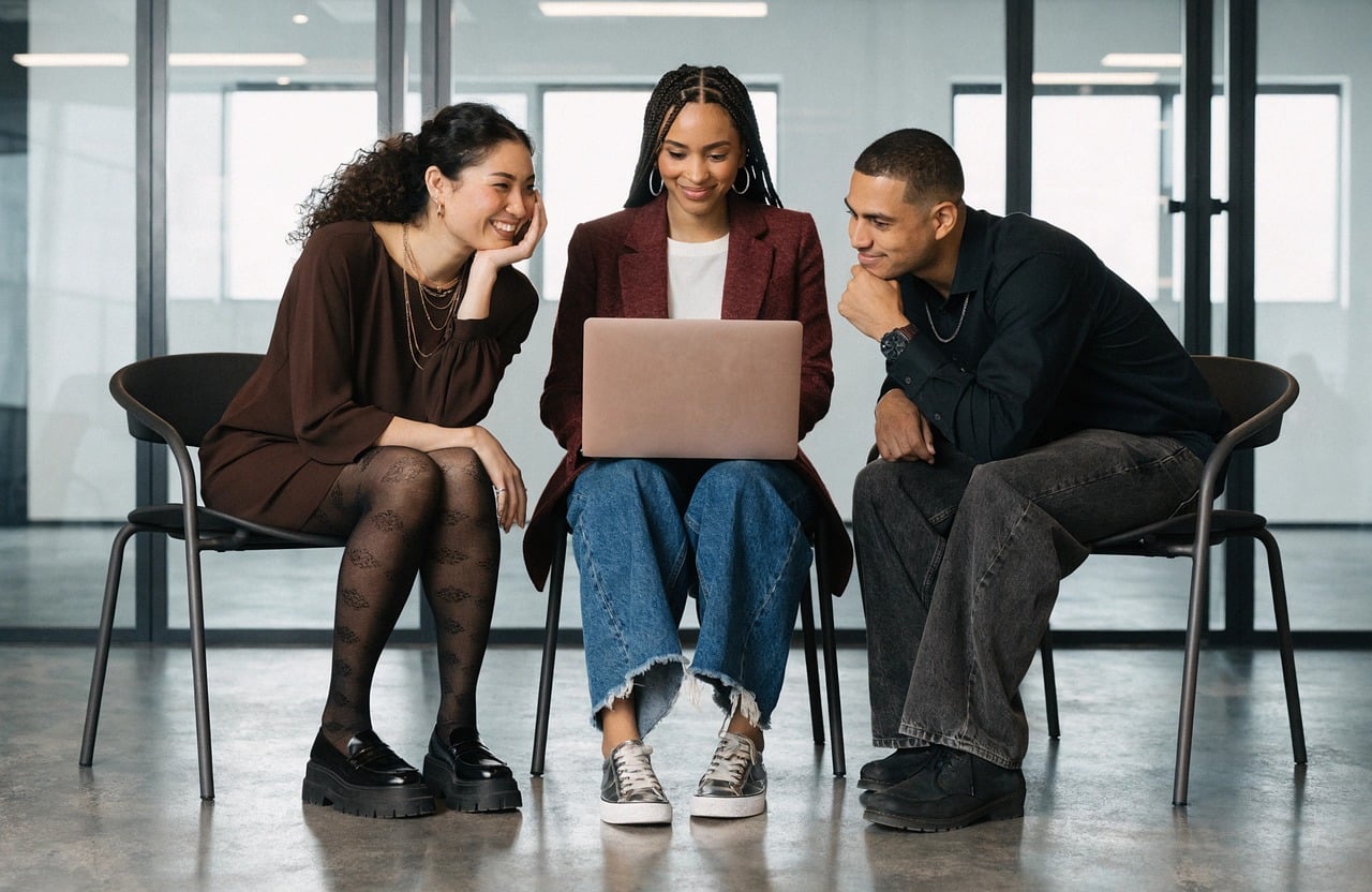 Colleagues collaborating in a bright modern office